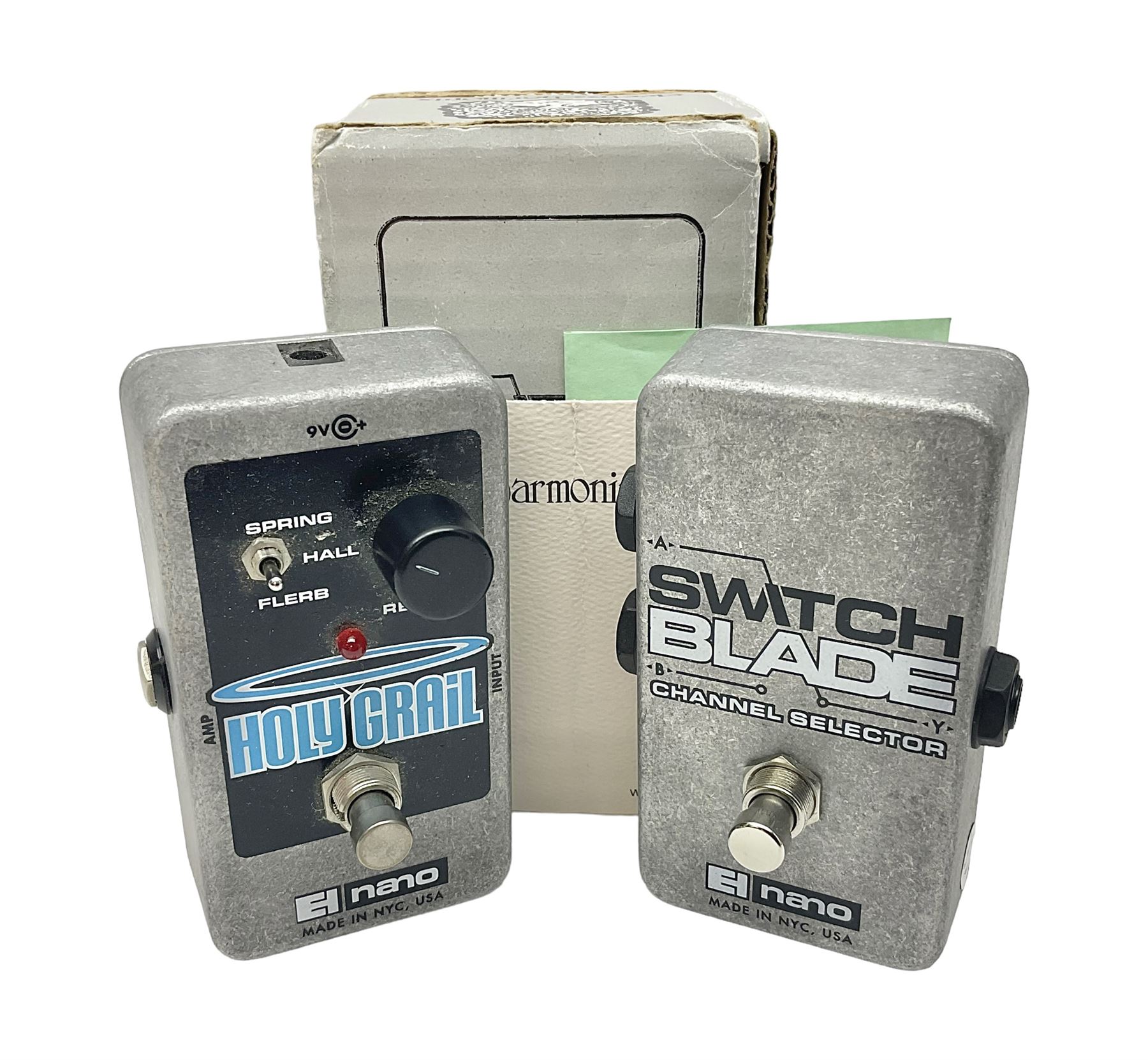 Electro Harmonix Nano Holy Grail guitar pedal and an Electro Harmonix Switch Blade channel selector