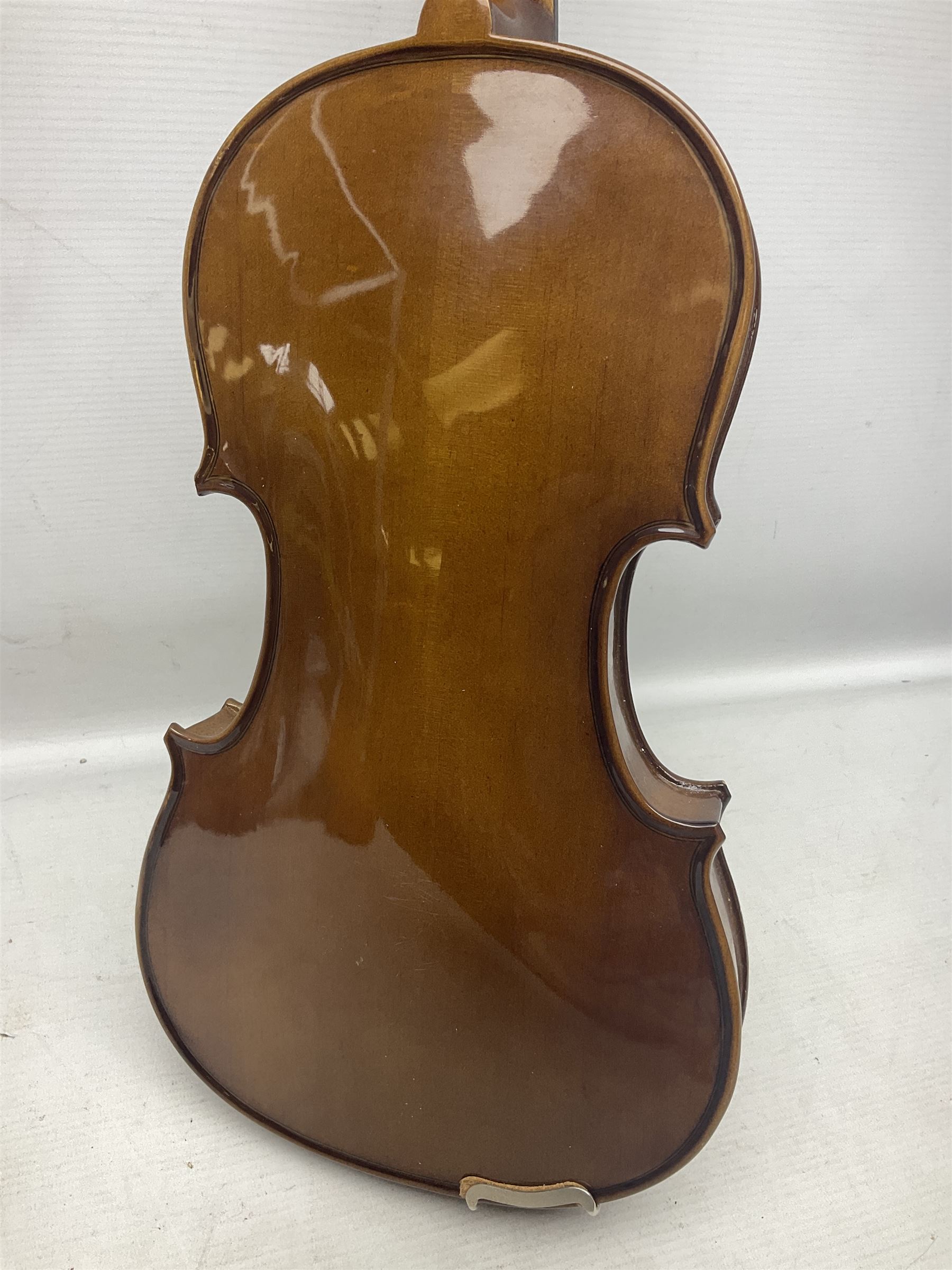 Stentor Student violin with 36cm two-piece back and spruce top, bears label 'The Stentor Student II No.1117807' L59cm; and another similar student's violin by Palatino (2)