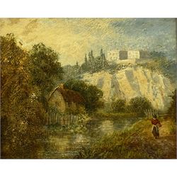 Attrib. Henry Thomas Dawson (British 1811-1878): Nottingham Castle from the River, oil on mahogany panel unsigned, inscribed on the frame verso 26cm x 31cm