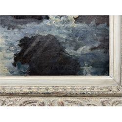 Arsene Chabanian (Armenian 1864-1949): Rocky Coastal scene by Moonlight, oil on canvas signed 45cm x 60cm