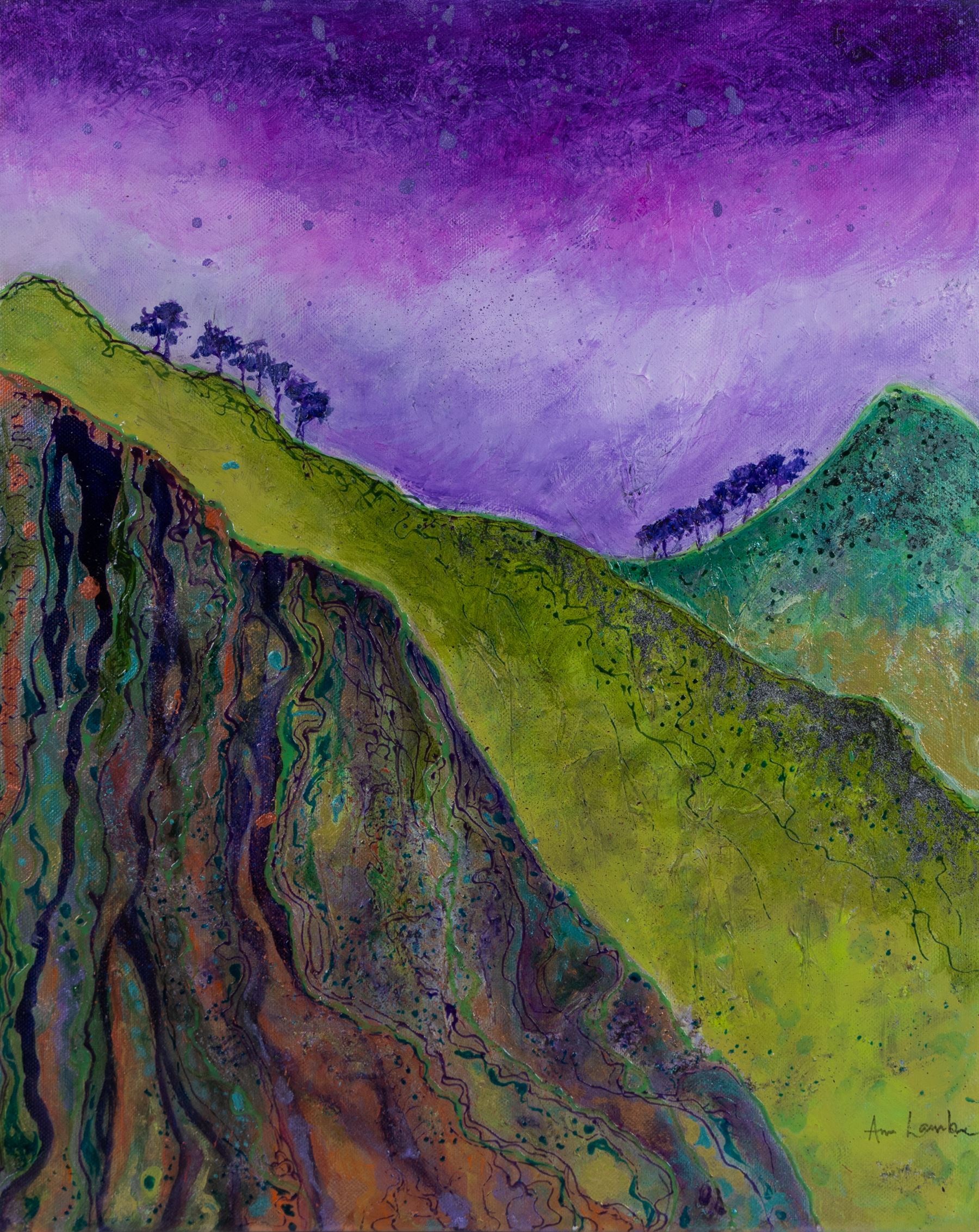 Ann Lamb (British 1955-): Purple Haze, mixed media on canvas signed 50cm x 40cm (unframed)