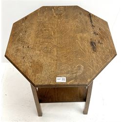 Early 20th century oak occasional table, octagonal moulded top on square tapering supports joined by solid undertier 