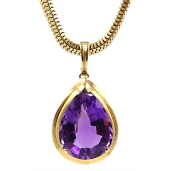 Amethyst gold pendant on snake chain necklace, stamped 14k  