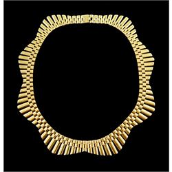 9ct gold triangular design fringed necklace, hallmarked, approx 46.5gm