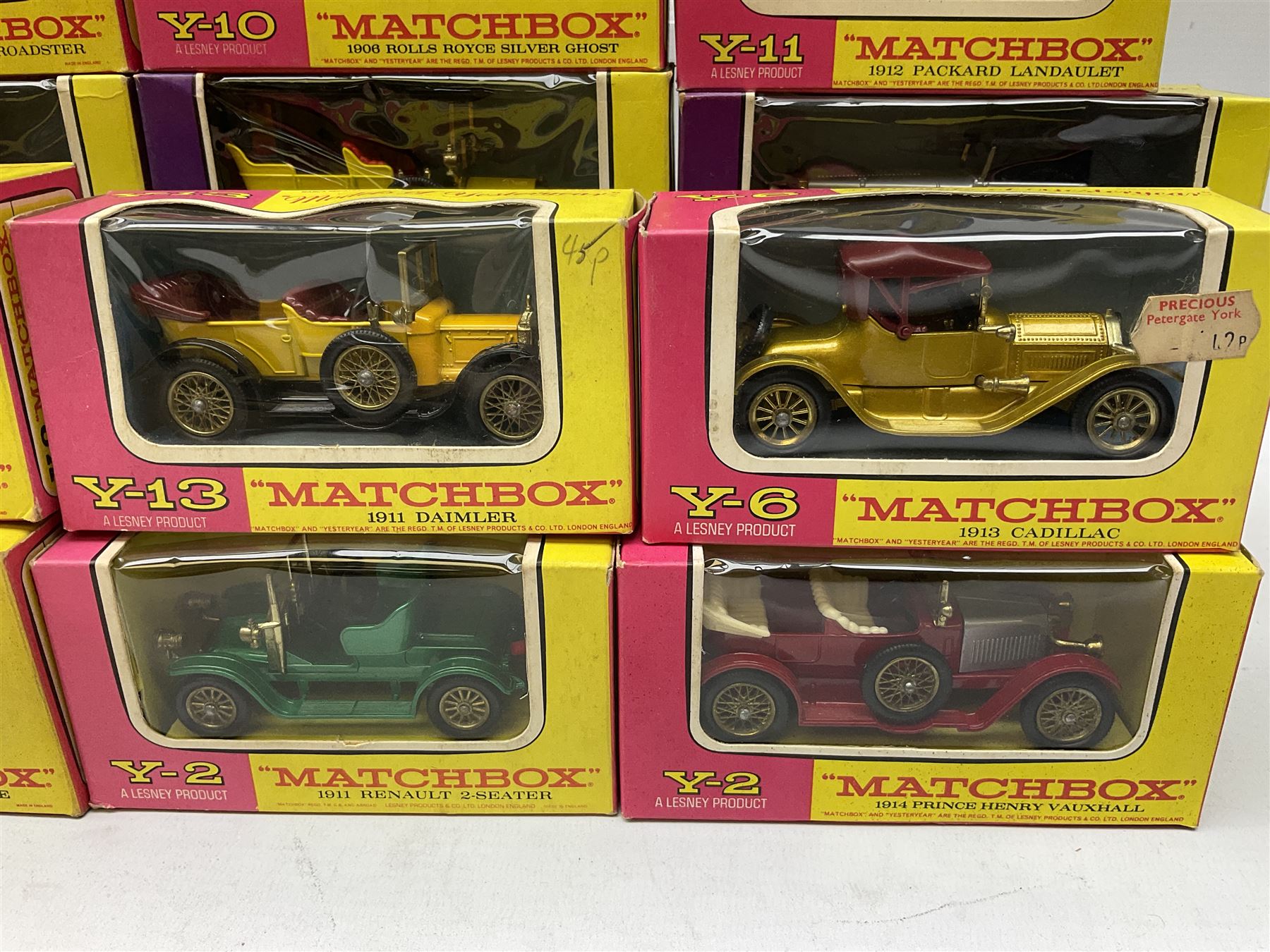 Matchbox Models of Yesteryear - two early models Y7-2 and Y12-1; and eighteen other models Y1-2, Y2-2, Y2-3, two x Y3-2, Y4-3, Y5-3, Y6-3, Y8-2, Y8-3, Y9-2, Y10-3, Y11-2, two x Y12-2, Y13-2, Y14-2 and Y16-2; all boxed (20)