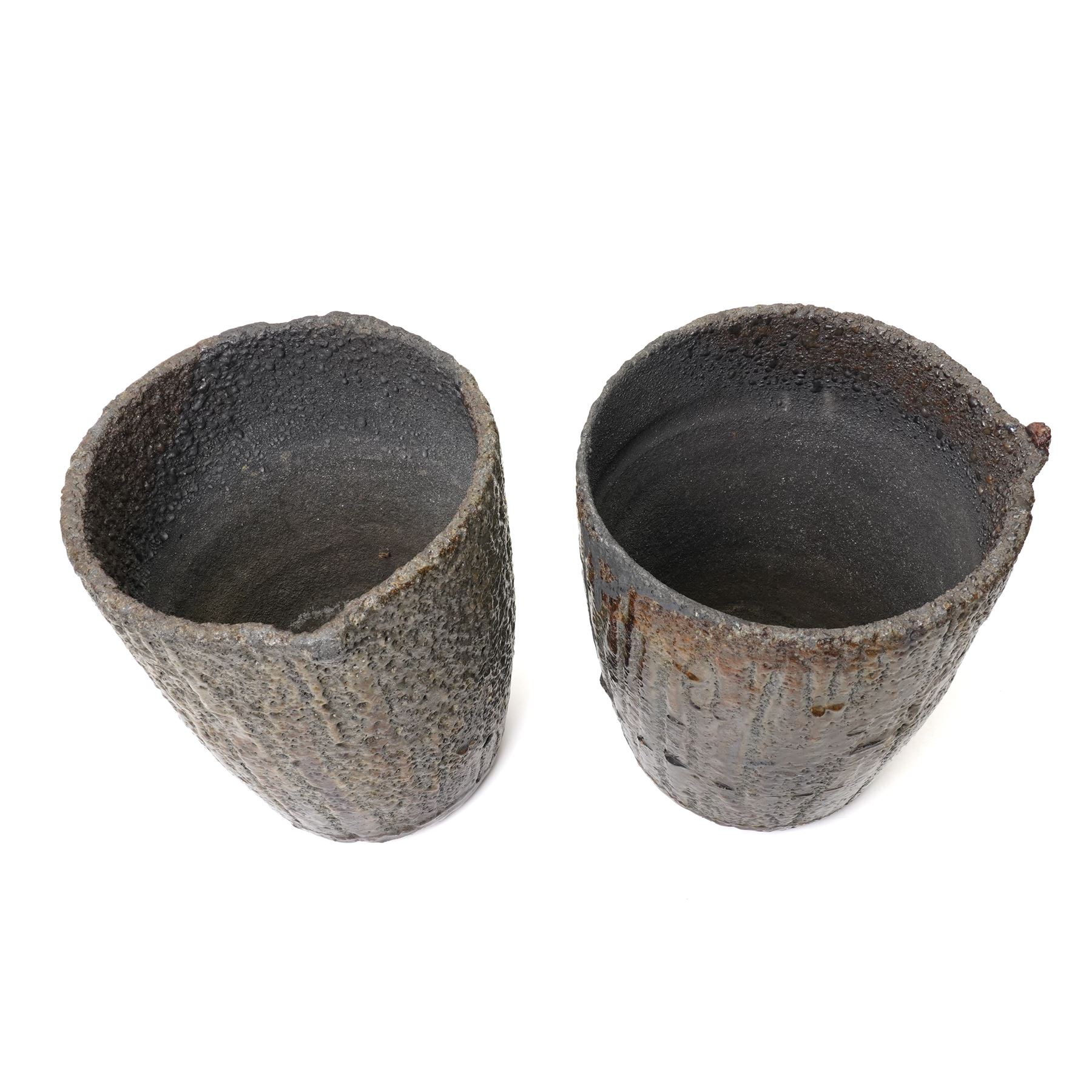 Pair of smelting crucible pots, H35cm (2)
