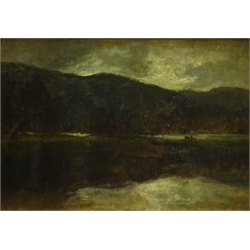  James L C Docharty (Scottish ?-1915): Loch scene at Dusk, oil on canvas signed 18cm x 26cm  
