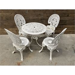 Victorian design white painted aluminium garden table, and four chairs