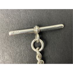 Victorian silver tapering Albert chain, hallmarked to T bar and clip with lion passant stamped on each link 