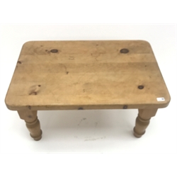  Solid pine rectangular coffee table, turned supports, W91cm, H48cm, D62cm  
