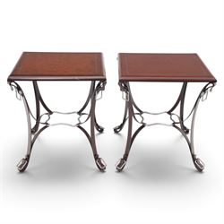 And So To Bed - pair of 'Handel' bedside or lamp tables, faux leather metal supports