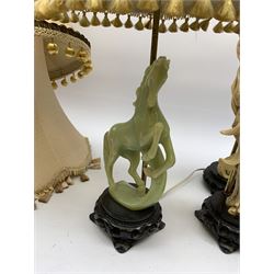 Four Chinese Ivory style figural table lamps, tallest H59cm together with a Jade style table lamp modelled as a rearing horse (5)