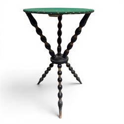 Three antique gypsy tables on bobbin-turned supports