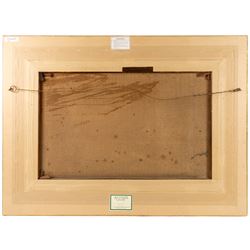 Frank Henry Mason (Staithes Group 1875-1965): 'A Perilous Coble', watercolour laid on to canvas signed and dated 1901, titled on the stretcher verso 49cm x 75cm