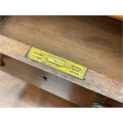 Victorian figured mahogany two-piece bedroom set - the washstand with white and black marble moulded top with arched back and raised shelf, two moulded frieze drawers, on turned and fluted supports with brass and ceramic castors (W123cm, D60cm, H102cm); the dressing table with raised swing mirror in moulded frame with shell and scroll carved pediment, on scrolled horns carved with foliage, four raised trinket drawers over moulded rectangular top, fitted with two drawers, on turned and fluted supports with brass and ceramic castors (W122cm, H177cm, D62cm)