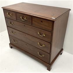 19th century mahogany chest, three short and three long graduating cockbeaded drawers, bracket supports
