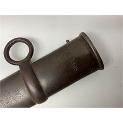 19th Century German (Saxony) Cavalry Sword, the 90.5cm single edge curved steel blade with narrow fuller to the back edge at each side, engraved with a crowned AR monogram and coat of arms, stamped with crowned AR, the back edge engraved C.v Keller im Solingen 1862, the brass half basket hilt with three flat curved bars, applied badge missing, marked G.R. 4, with ribbed leather covered grip and leather finger strap; in steel scabbard with two fixed suspension rings to one side and stamped G.R. II 118; L109.5cm overall