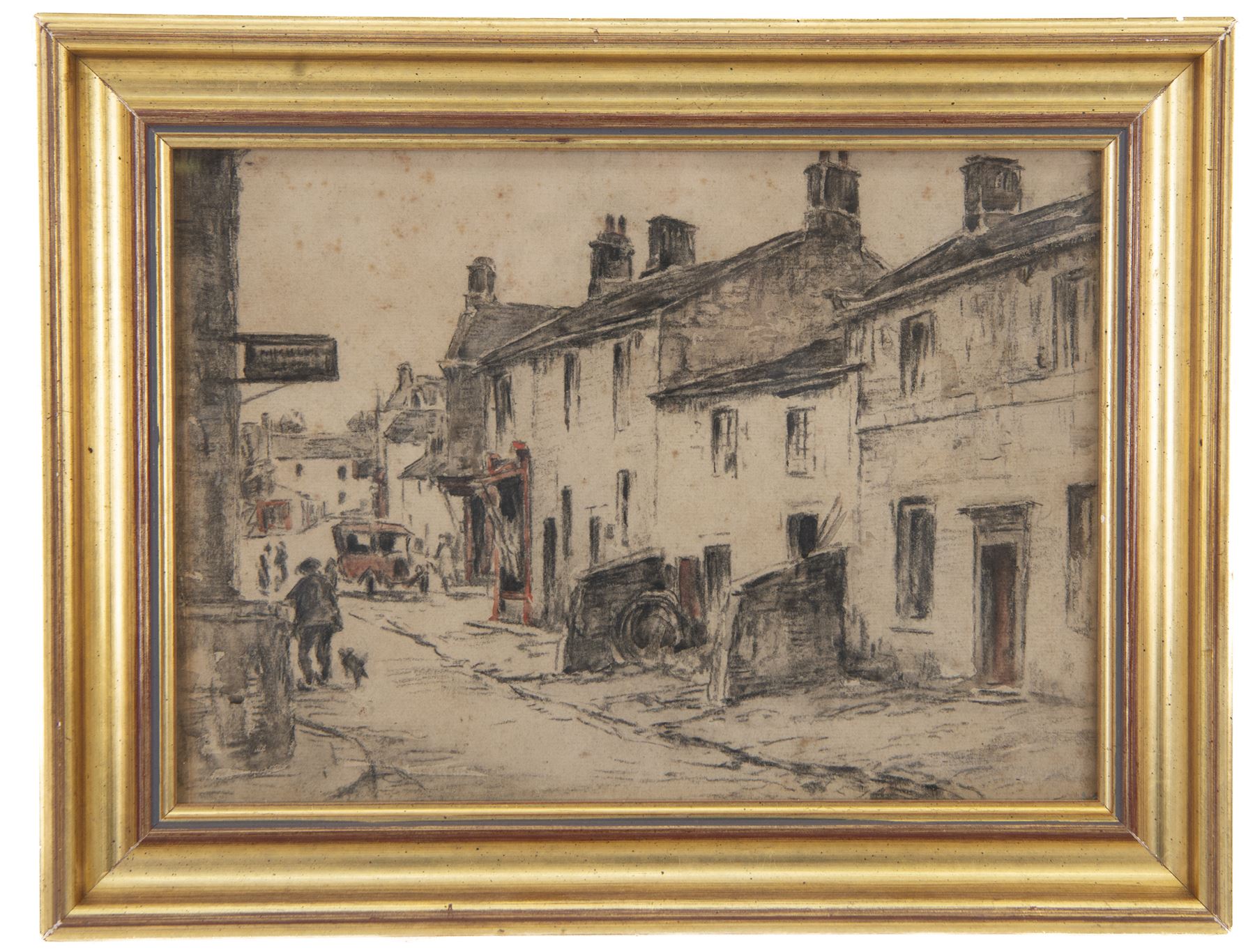 Frederick (Fred) Lawson (British 1888-1968): Grassington High Street, charcoal with colour wash highlights unsigned 21cm x 30cm