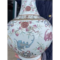 Chinese Qing Dynasty famille rose baluster vase decorated with bats, peaches etc with Tongzhi marks H40cm