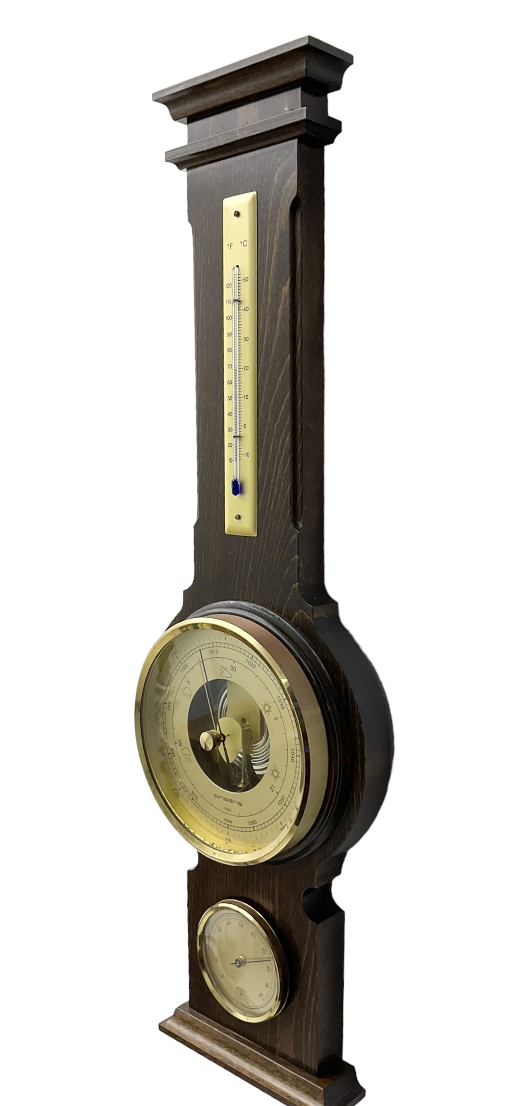 20th century oak cased Aneroid barometer with thermometer and hygonometer.