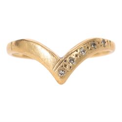 9ct gold diamond wishbone ring, hallmarked