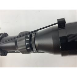 Crosman Air Guns Model 2250B .22 CO2 air rifle, with sound moderator, VLife 3-9 x 40 telescopic sight and Model 1399 Custom skeleton stock, serial no.700B25270, L91cm; with quantity of CO2 gas canisters, 