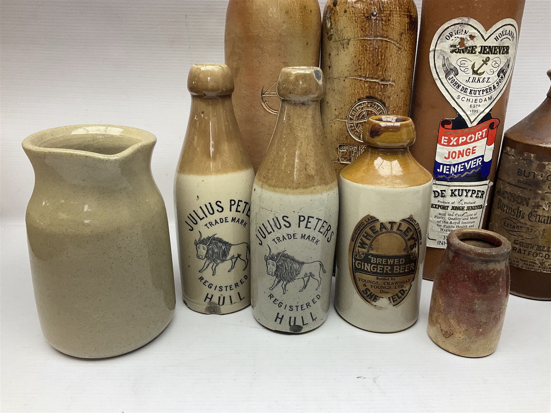 Julius Peters Hull stoneware bottle and a collection of other stoneware advertising bottles, jars and flagons etc