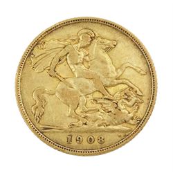 King Edward VII 1908 gold half sovereign coin