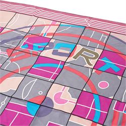 Hermès - ‘Hermès Sport’ silk scarf, designed by Anamorphée, first issued 2013, grey, burgundy, pink, blue and salmon colourway with hand-rolled edges
