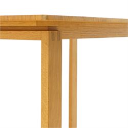 Samuel Chan Alba for Channels of Chelsea - golden oak writing table or desk, rectangular top raised on rectangular end supports