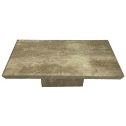 Travertine coffee table, rectangular top on rectangular base 
