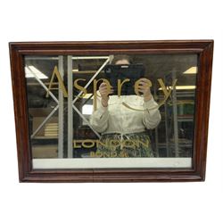 Mahogany wall mirror of rectangular form decorated with gilded 'Asprey, London, Bond St.' lettering, H48cm W64cm D6cm