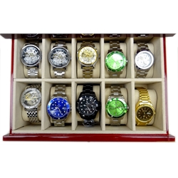  Collection of modern Tevise and other wristwatches in polished storage case  