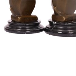 After André Bizette-Lindet - pair of Art Deco style bronze rabbits of graduating size, bearing signature and foundry stamp, largest H17cm