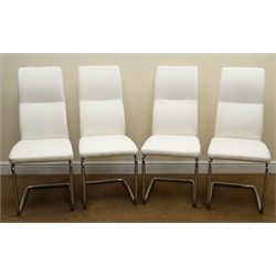  Set four tubular framed dining chairs, upholstered with a white material, W45cm  