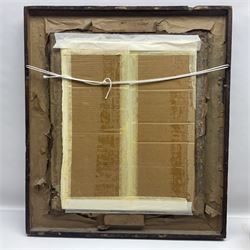 Floral tapestry in a mahogany frame, large collection of cigarette cards, framed tapestry, small microscope and a wooden correspondence box, frame H66cm