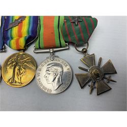 WW1/WW2 Military Cross group of five medals comprising M.C., 1914 Star with date clasp to 34156 Sjt. G. Ferguson R.F.A., British War Medal and Victory Medal with MID leaves to Major G. Ferguson, WW1 French Croix De Guerre with MID Star and WW2 Defence Medal; all with ribbons on pinned wearing bar; WW1 group of five miniature dress medals; two Royal West Kent cap badges; early 20th century silver cigarette case engraved with GF monogram and adapted as a photograph holder with image of Ferguson in civilian clothing; presentation Rotary 9ct gold cased wrist-watch with 1931 British Legion inscription verso; and archive of ephemera including 1914 MID certificate; WW2 Home Guard certificate; over twenty career spanning photographs of Regimental groups, portraits, Sandhurst etc; 1914 Commission document to 2nd Lieutenant; 11th Brigade R.F.A. Roll of Honour 1914-18; 'Soldier's Small Book'; Army Book 439 etc
