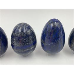 Collection of five Lapis lazuli specimen eggs, largest egg H7cm