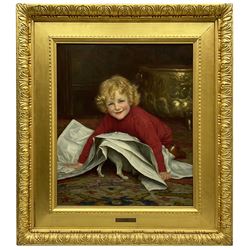 William Henry Gore (British exh.1880-1916): 'Playmates' - Overwhelmed by the News, oil on canvas signed 60cm x 50cm
Provenance: East Yorkshire private collection purchased Anthony Mitchell Fine Paintings, Nottingham; the Count Alarico Palmieri Collection of Dogs and Cats in Art, Christie's London 28th March 1996 Lot 14