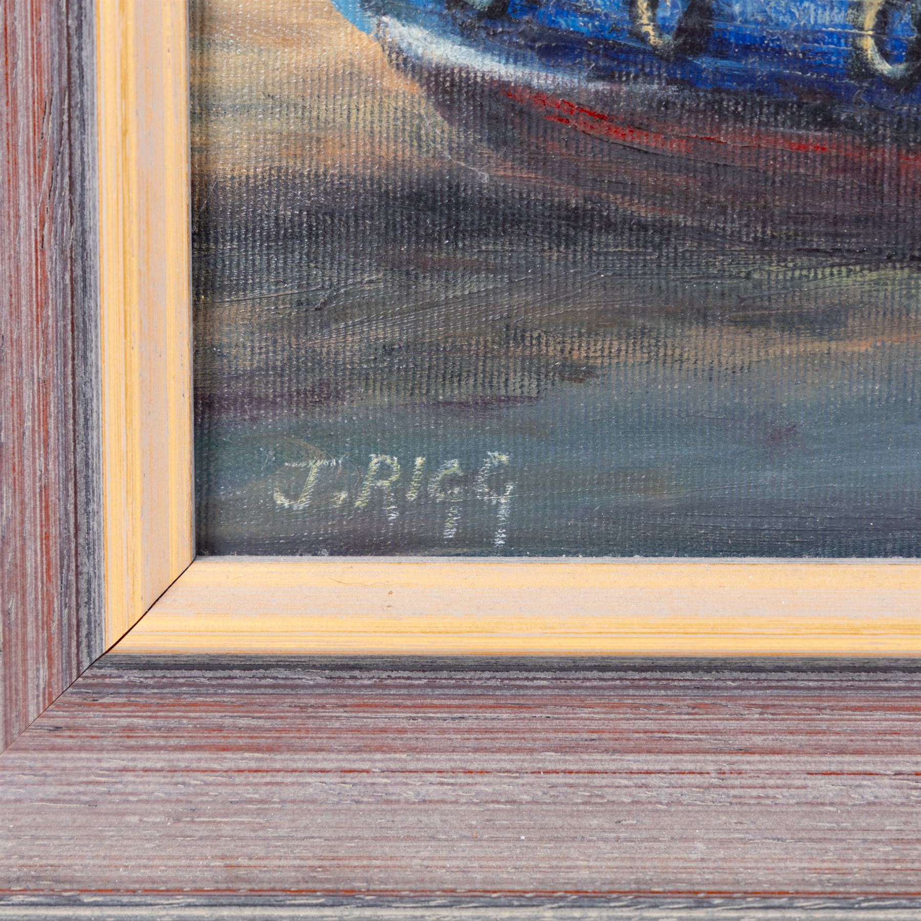 Jack Rigg (British 1927-2023): Cobles and Seagulls in Whitby Harbour, oil on canvas board signed 45cm x 65cm