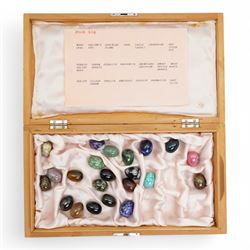 Collection of approx ninety named semi precious stone eggs in five Dunhill cigar boxes 