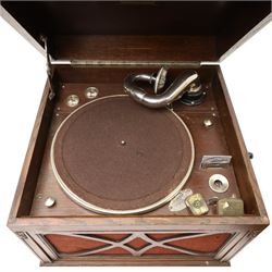 HMV wind up gramophone in oak case and a tool box and contents