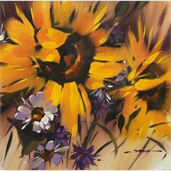 Jeremy Taylor (British 1957-): Still Life of Flowers, oil on canvas signed 30cm x 30cm (unframed)