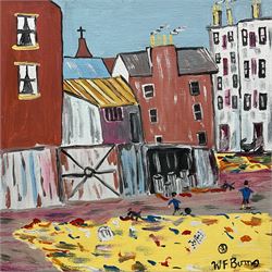 William Findley Burns (Northern British 1949-): 'Glasgow Tenement', oil on canvas signed 30cm x 30cm (unframed)