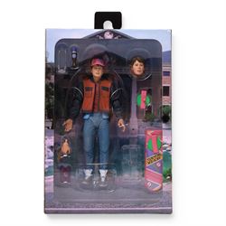 Neca Back to the Future Marty Mcfly figure, AMT Ghostbusters Ecto-1A 1:25 scale model kit and Vinyl Idolz Egon Spengler figure, all boxed