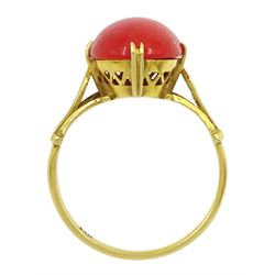 14ct gold single stone coral ring, stamped