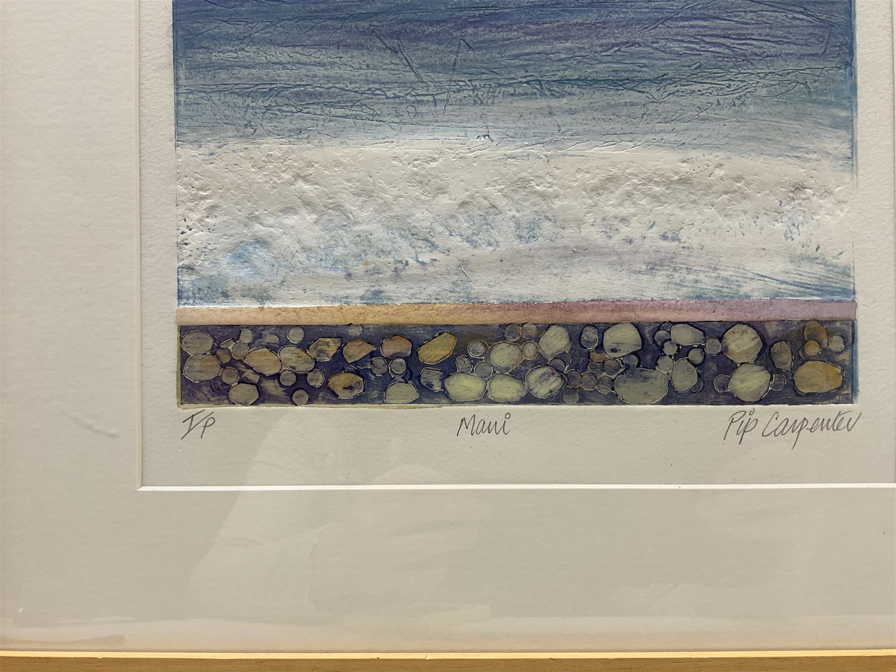 Pip Carpenter (British Contemporary): 'Maui', trial proof coloured etching signed and titled in pencil 58cm x 24cm 