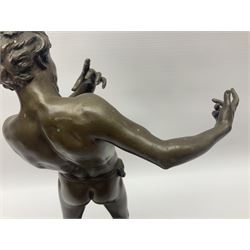 After Felix Carpentier, Improvisateur; bronzed figure of a man playing the flute, marked Felix Charpentier, H35