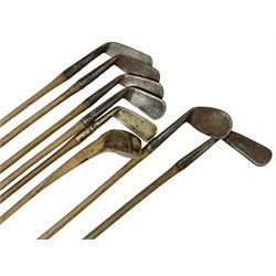 Collection of vintage wooden shaft golf clubs, including J & D Clark,  J Winton, etc (7)