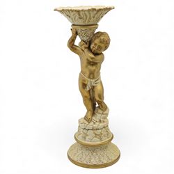 Late 20th century group of three decorative torcheres, comprising a putto-support stand (H 96cm, W 34cm), a gilt and painted columnar torchere on tripod base(H 112cm, W 48cm), and a gilt figural torchere with oval top (H 76cm, W 36cm)